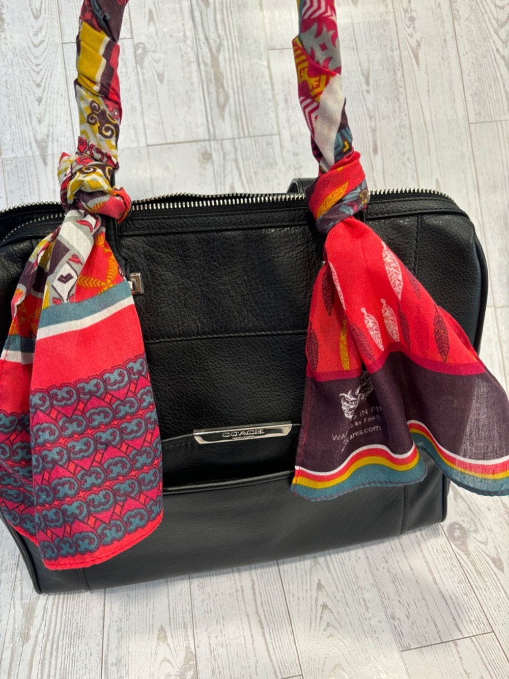 Coach Black Leather Tote with Silver Hardware - Picture 14 of 15